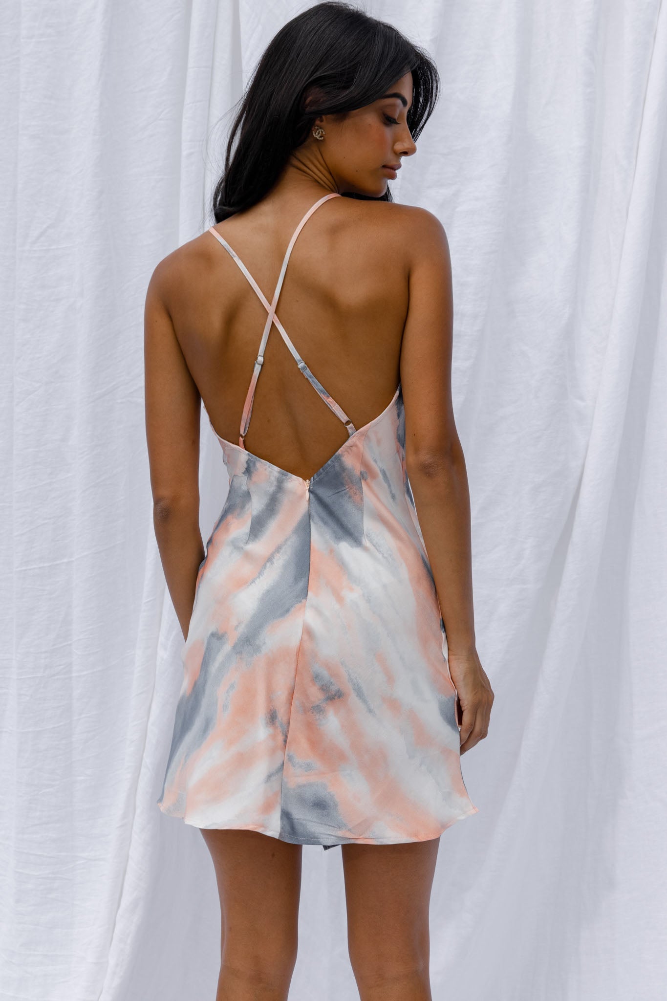 Hey Girl Cowl Neck Wrap Front Mini Dress Tie-Dye Print Multi