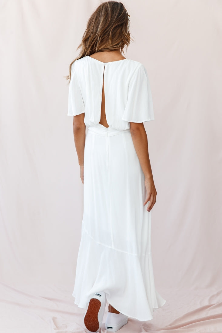 Friday Surplice Neckline Front Split Maxi Dress White