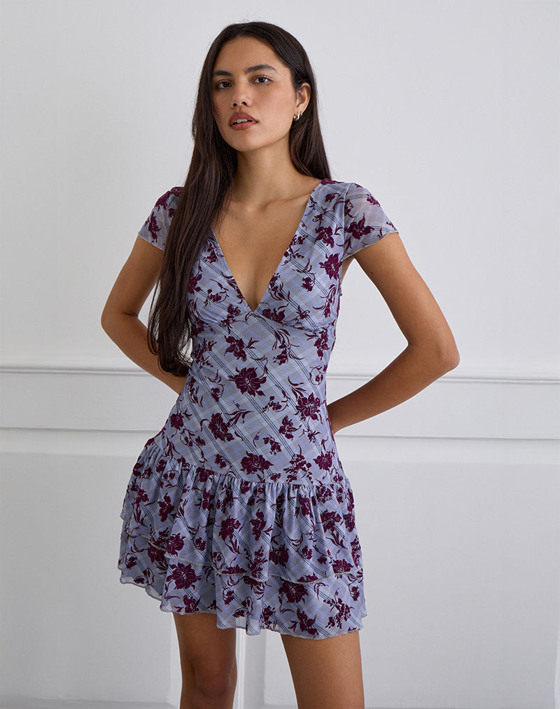 Elaya Dress in Lotus Flock Checked Lavender