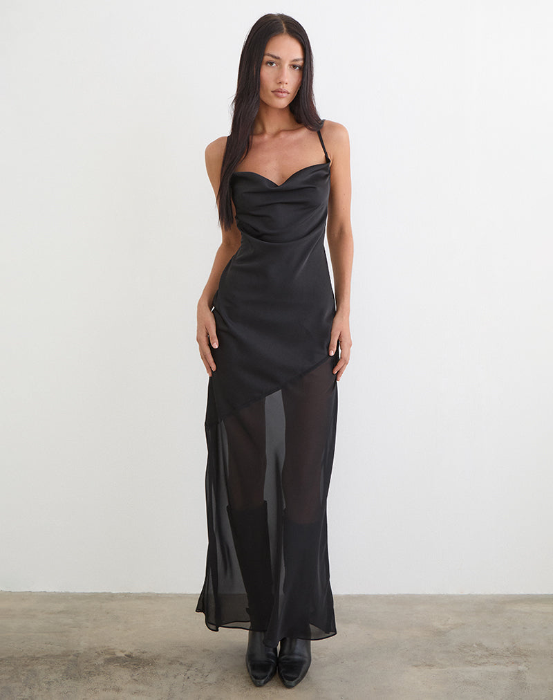 Eshara Maxi Dress in Chiffon Satin Black