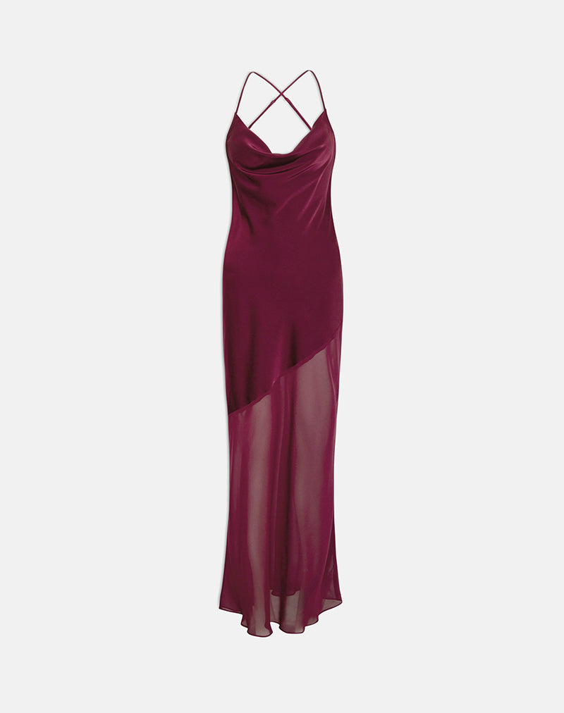 Eshara Maxi Dress in Chiffon Satin Burgundy