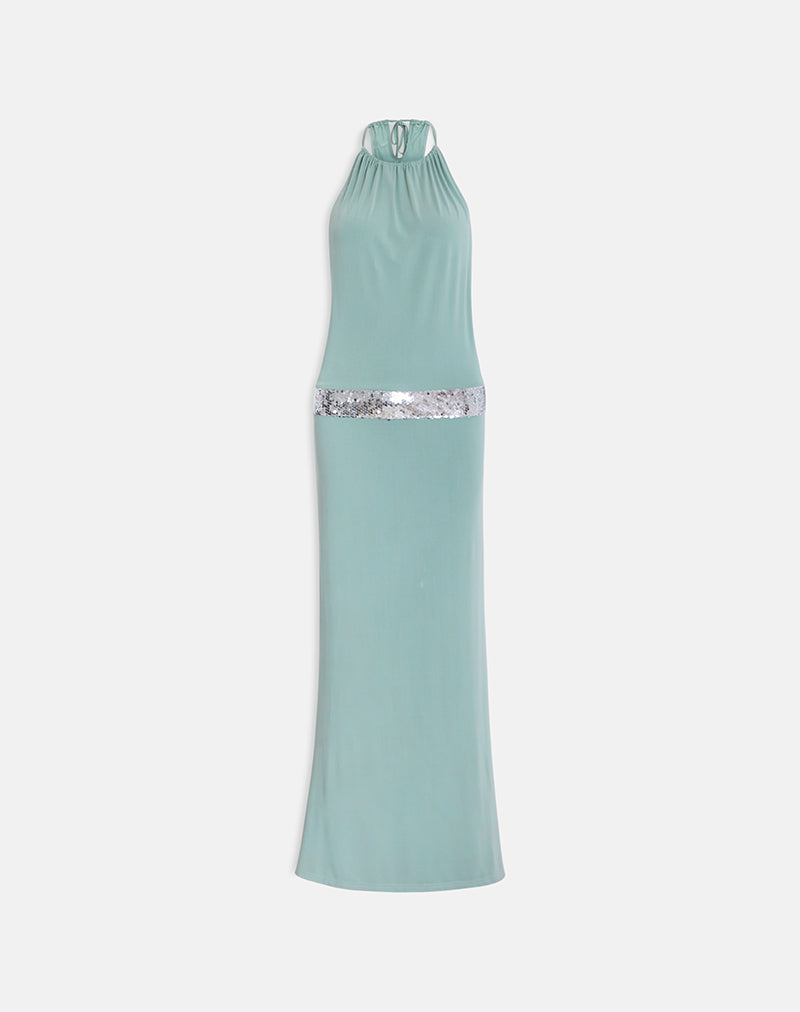 Karuna High Neck Maxi Dress in Aqua Grey