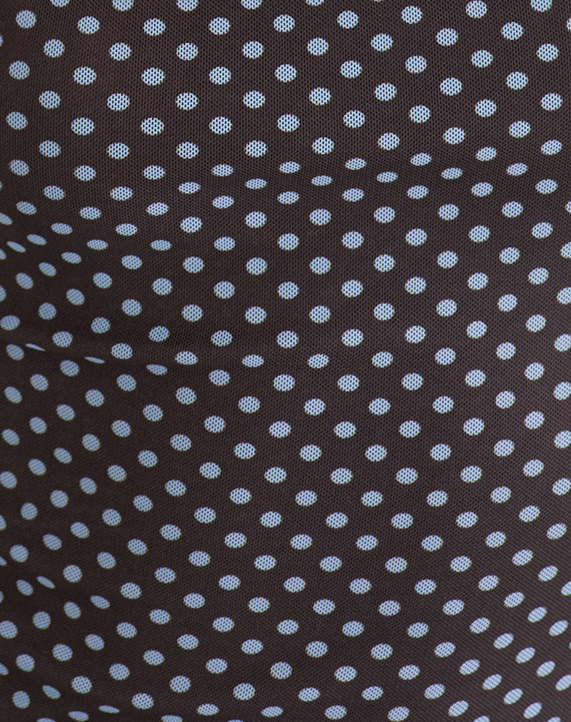 Mawa Maxi Dress in Brown with Compact Blue Polka Dots